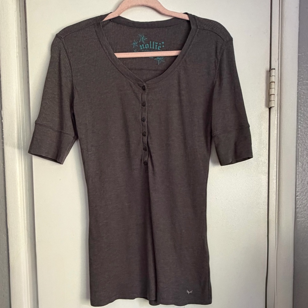🎀 Vintage Y2K  Nollie ribbed charcoal gray top